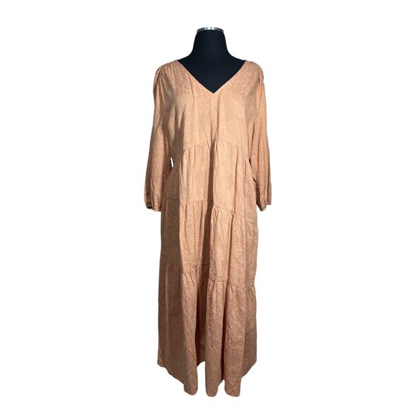 Umgee 3/4 Sleeve V-Neck Tiered Maxi Dress V-Back Cotton Boho Pullover Size 1X - Picture 3 of 15